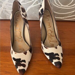 Sam Edelman Brown and Cream Heels with Animal (Cow) Print